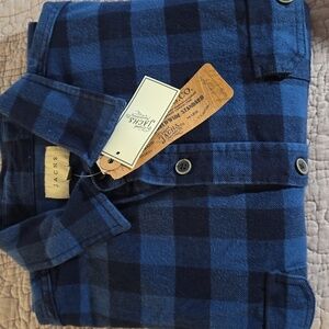 Jachs Men's Navy/Blue Long Sleeve Checkered Flannel Button Down Shirt